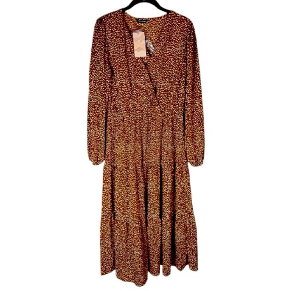 Maroon NWT Tiered Patterned Dress Sz L